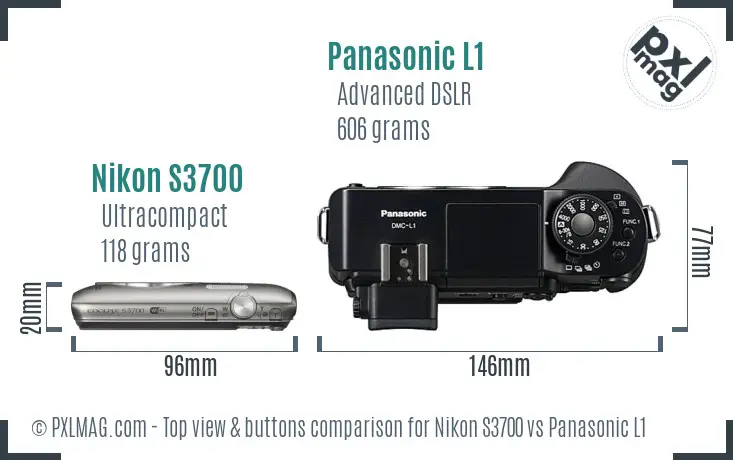 Nikon S3700 vs Panasonic L1 top view buttons comparison