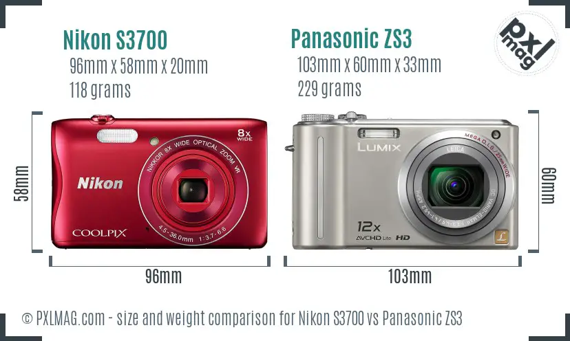 Nikon S3700 vs Panasonic ZS3 size comparison