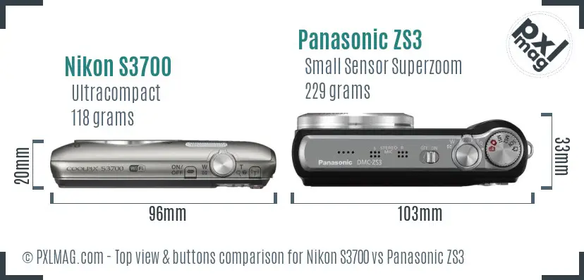 Nikon S3700 vs Panasonic ZS3 top view buttons comparison
