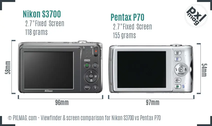 Nikon S3700 vs Pentax P70 Screen and Viewfinder comparison