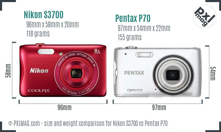 Nikon S3700 vs Pentax P70 size comparison