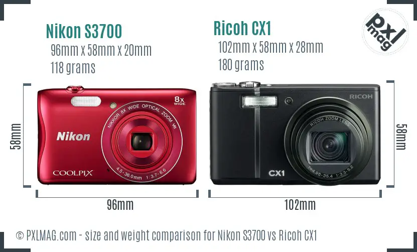 Nikon S3700 vs Ricoh CX1 size comparison