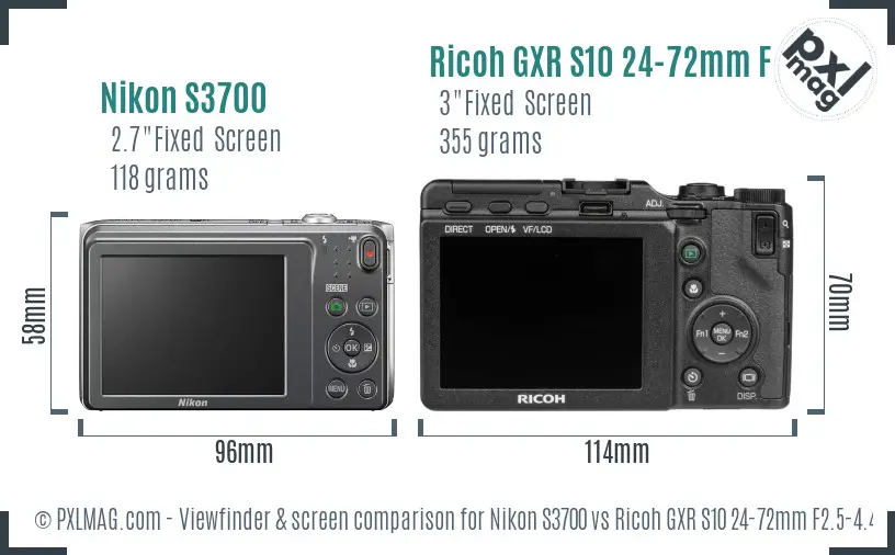 Nikon S3700 vs Ricoh GXR S10 24-72mm F2.5-4.4 VC Screen and Viewfinder comparison