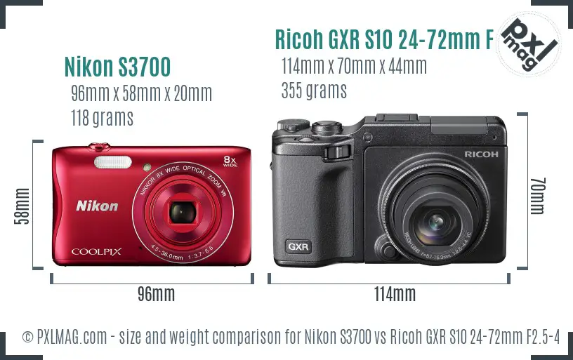 Nikon S3700 vs Ricoh GXR S10 24-72mm F2.5-4.4 VC size comparison