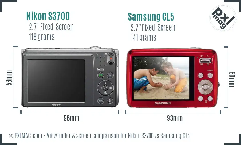 Nikon S3700 vs Samsung CL5 Screen and Viewfinder comparison