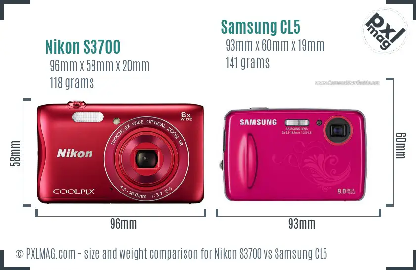 Nikon S3700 vs Samsung CL5 size comparison
