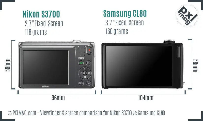 Nikon S3700 vs Samsung CL80 Screen and Viewfinder comparison