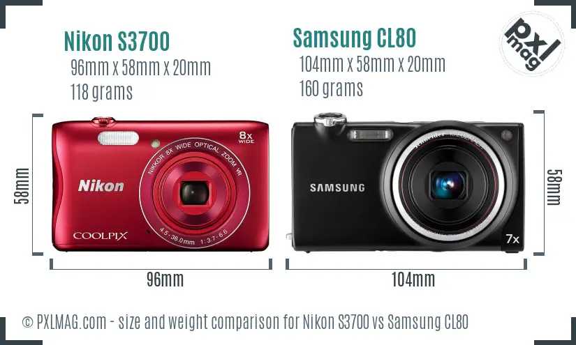 Nikon S3700 vs Samsung CL80 size comparison