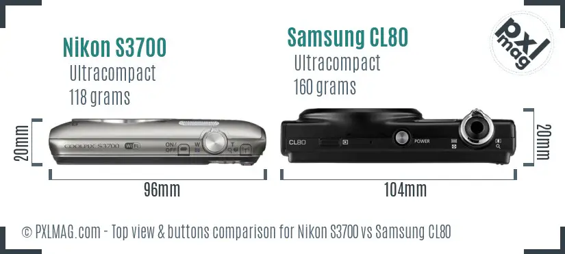 Nikon S3700 vs Samsung CL80 top view buttons comparison
