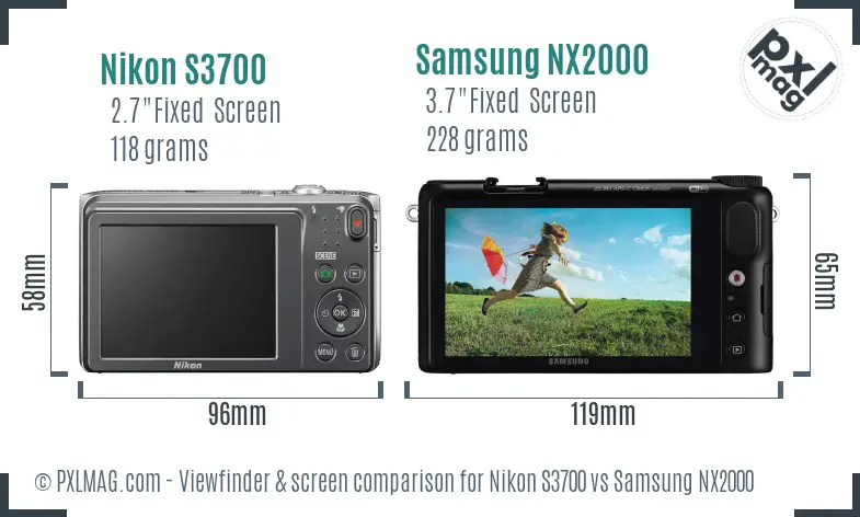 Nikon S3700 vs Samsung NX2000 Screen and Viewfinder comparison