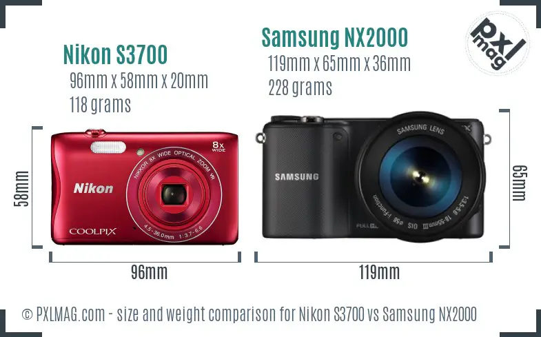 Nikon S3700 vs Samsung NX2000 size comparison