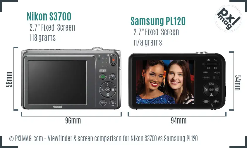 Nikon S3700 vs Samsung PL120 Screen and Viewfinder comparison