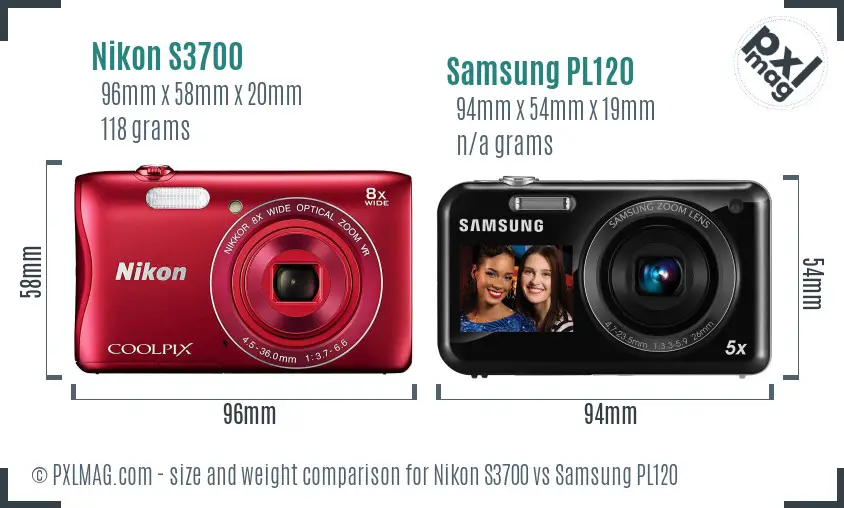 Nikon S3700 vs Samsung PL120 size comparison