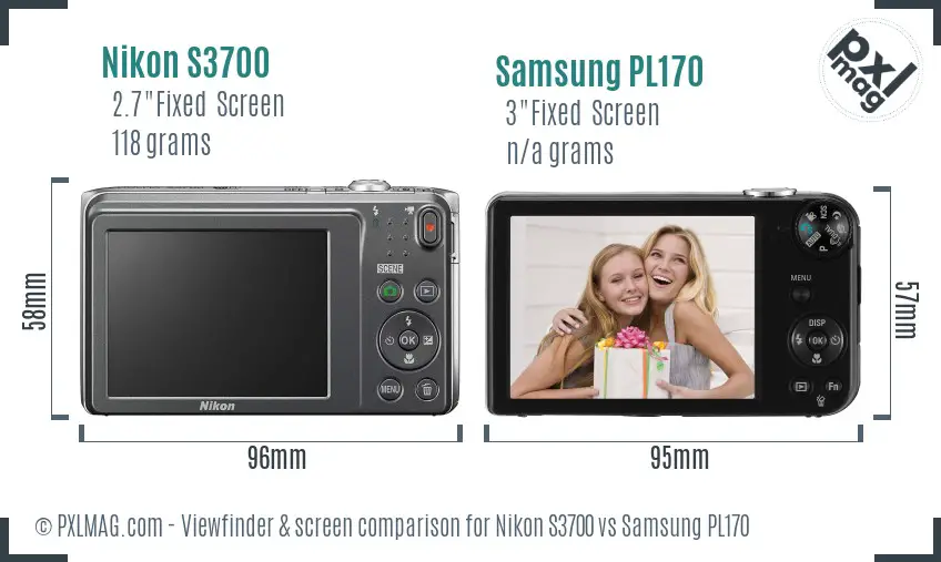 Nikon S3700 vs Samsung PL170 Screen and Viewfinder comparison