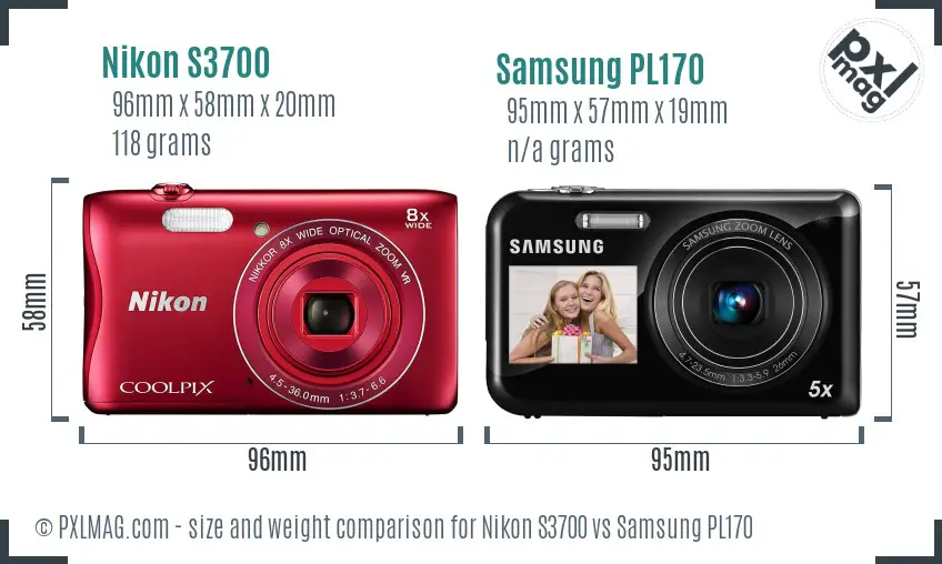 Nikon S3700 vs Samsung PL170 size comparison