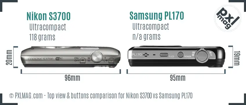 Nikon S3700 vs Samsung PL170 top view buttons comparison