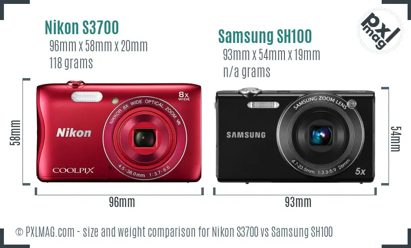 Nikon S3700 vs Samsung SH100 size comparison