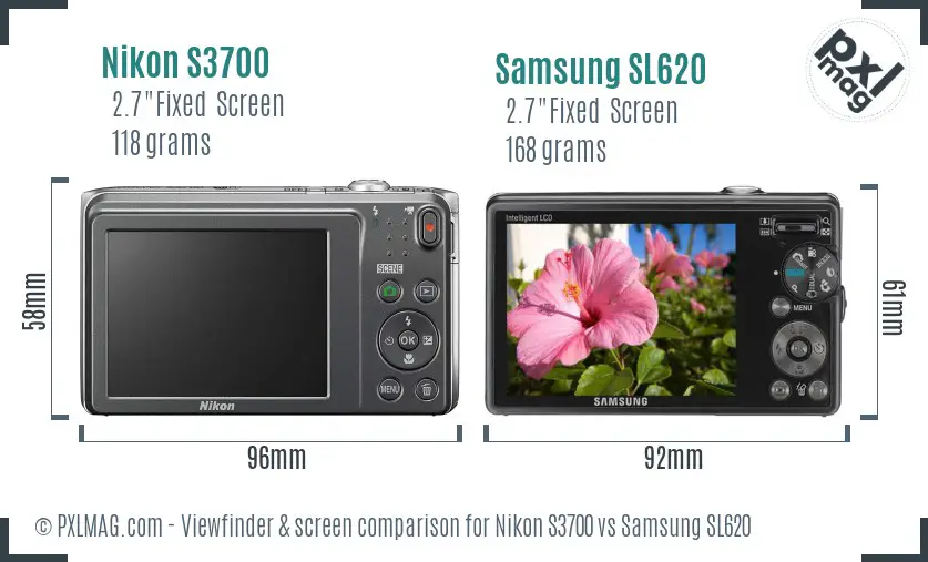 Nikon S3700 vs Samsung SL620 Screen and Viewfinder comparison