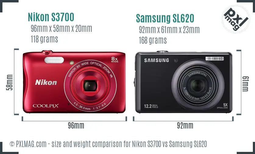 Nikon S3700 vs Samsung SL620 size comparison