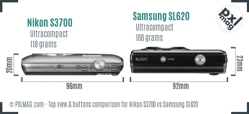 Nikon S3700 vs Samsung SL620 top view buttons comparison