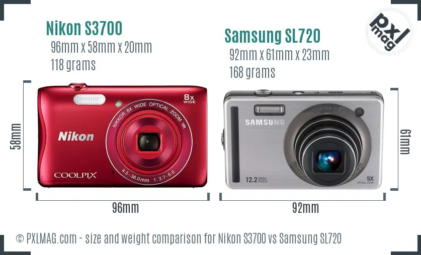 Nikon S3700 vs Samsung SL720 size comparison