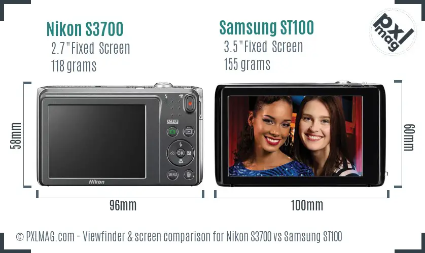 Nikon S3700 vs Samsung ST100 Screen and Viewfinder comparison