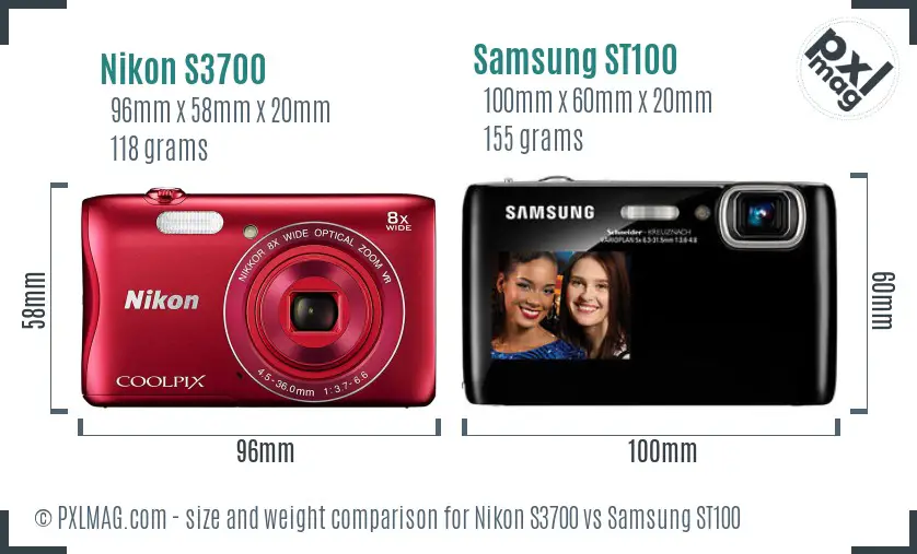 Nikon S3700 vs Samsung ST100 size comparison