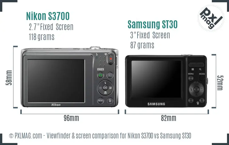 Nikon S3700 vs Samsung ST30 Screen and Viewfinder comparison
