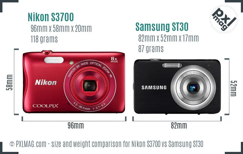 Nikon S3700 vs Samsung ST30 size comparison