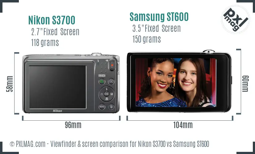Nikon S3700 vs Samsung ST600 Screen and Viewfinder comparison