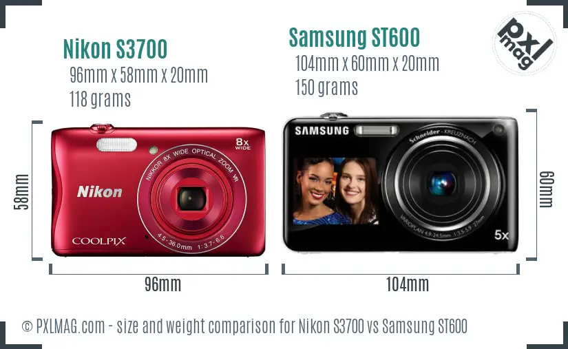 Nikon S3700 vs Samsung ST600 size comparison