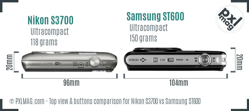 Nikon S3700 vs Samsung ST600 top view buttons comparison