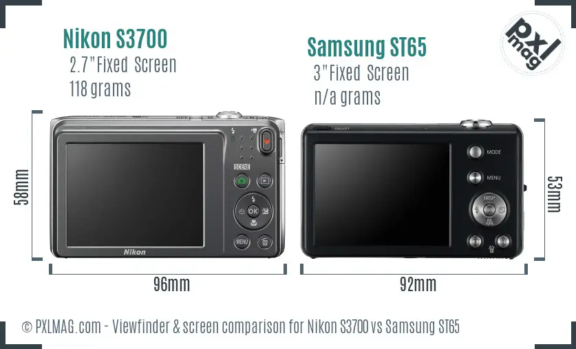 Nikon S3700 vs Samsung ST65 Screen and Viewfinder comparison