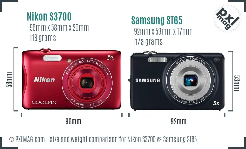 Nikon S3700 vs Samsung ST65 size comparison