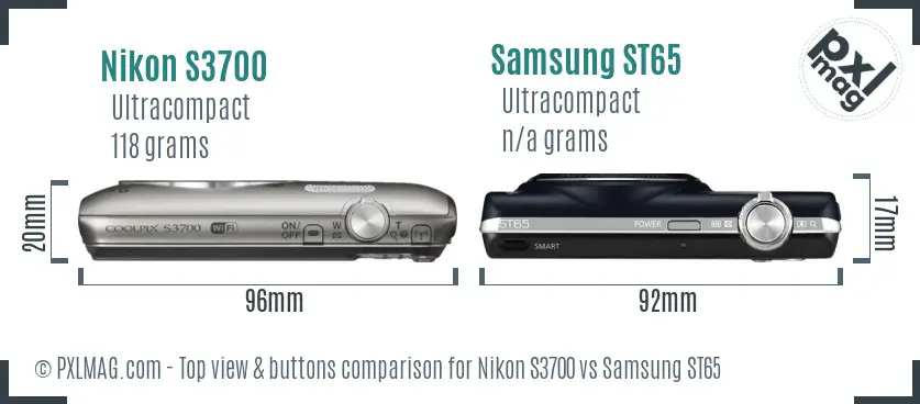 Nikon S3700 vs Samsung ST65 top view buttons comparison