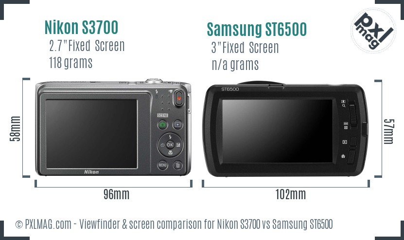 Nikon S3700 vs Samsung ST6500 Screen and Viewfinder comparison