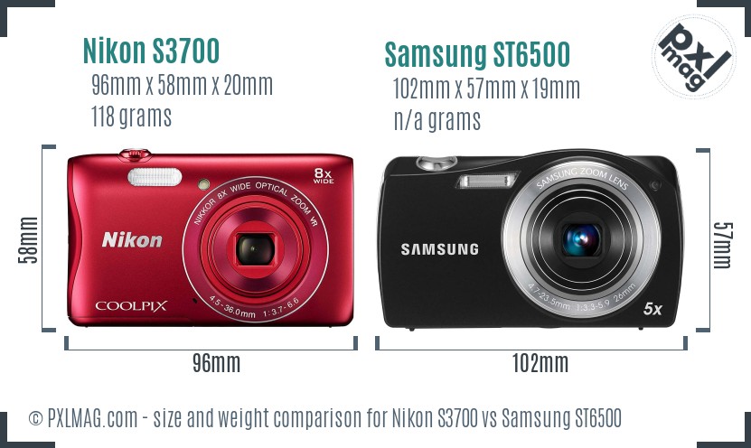 Nikon S3700 vs Samsung ST6500 size comparison
