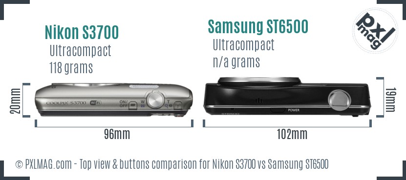 Nikon S3700 vs Samsung ST6500 top view buttons comparison