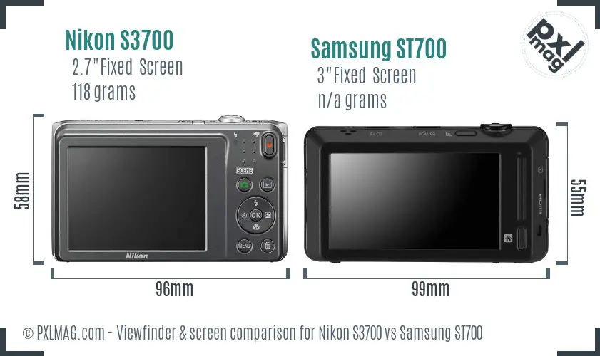 Nikon S3700 vs Samsung ST700 Screen and Viewfinder comparison