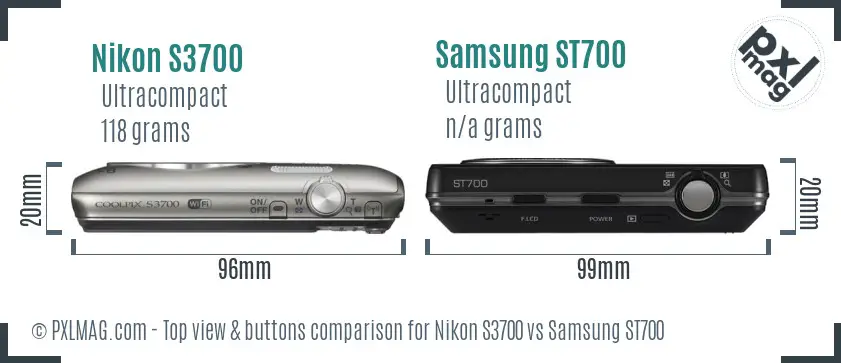 Nikon S3700 vs Samsung ST700 top view buttons comparison