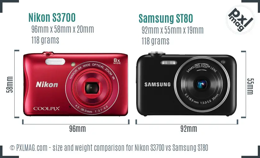 Nikon S3700 vs Samsung ST80 size comparison
