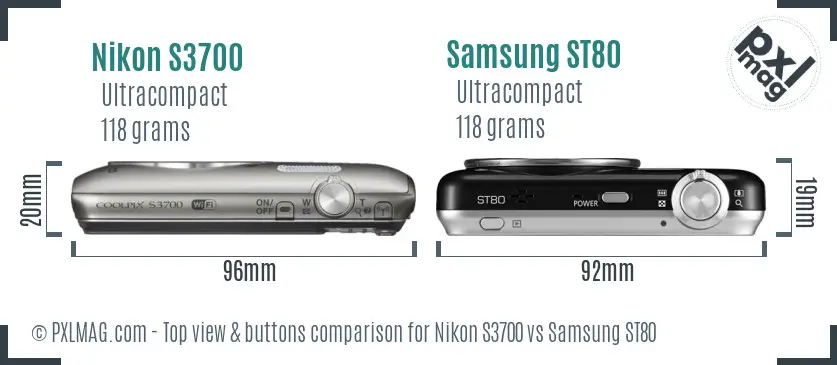 Nikon S3700 vs Samsung ST80 top view buttons comparison