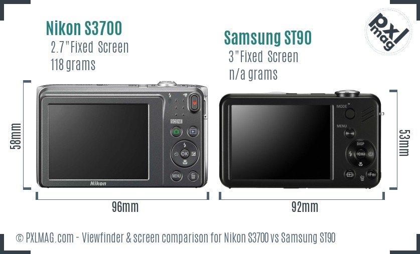Nikon S3700 vs Samsung ST90 Screen and Viewfinder comparison