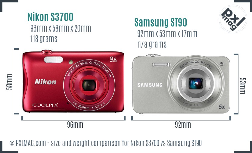 Nikon S3700 vs Samsung ST90 size comparison