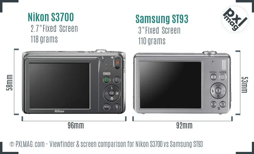 Nikon S3700 vs Samsung ST93 Screen and Viewfinder comparison