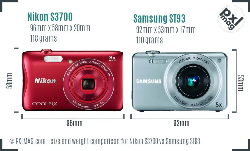 Nikon S3700 vs Samsung ST93 size comparison