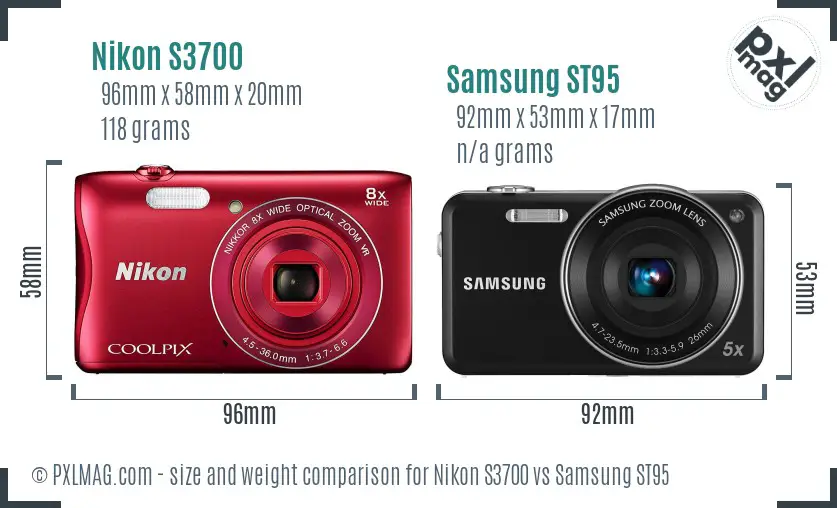 Nikon S3700 vs Samsung ST95 size comparison