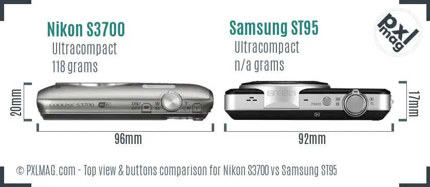 Nikon S3700 vs Samsung ST95 top view buttons comparison