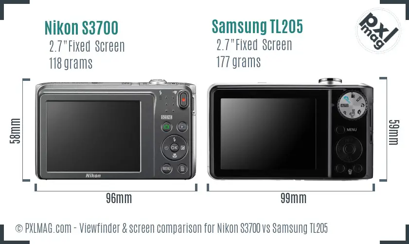 Nikon S3700 vs Samsung TL205 Screen and Viewfinder comparison