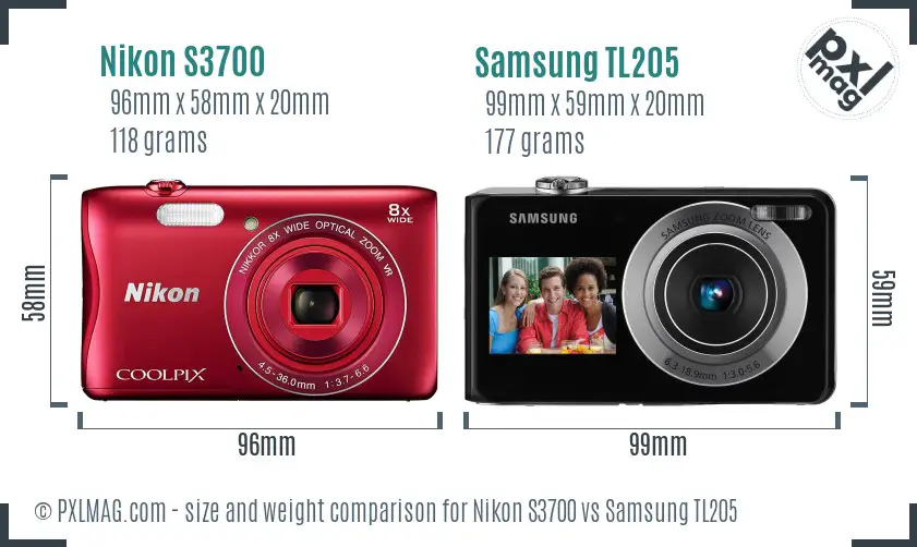 Nikon S3700 vs Samsung TL205 size comparison